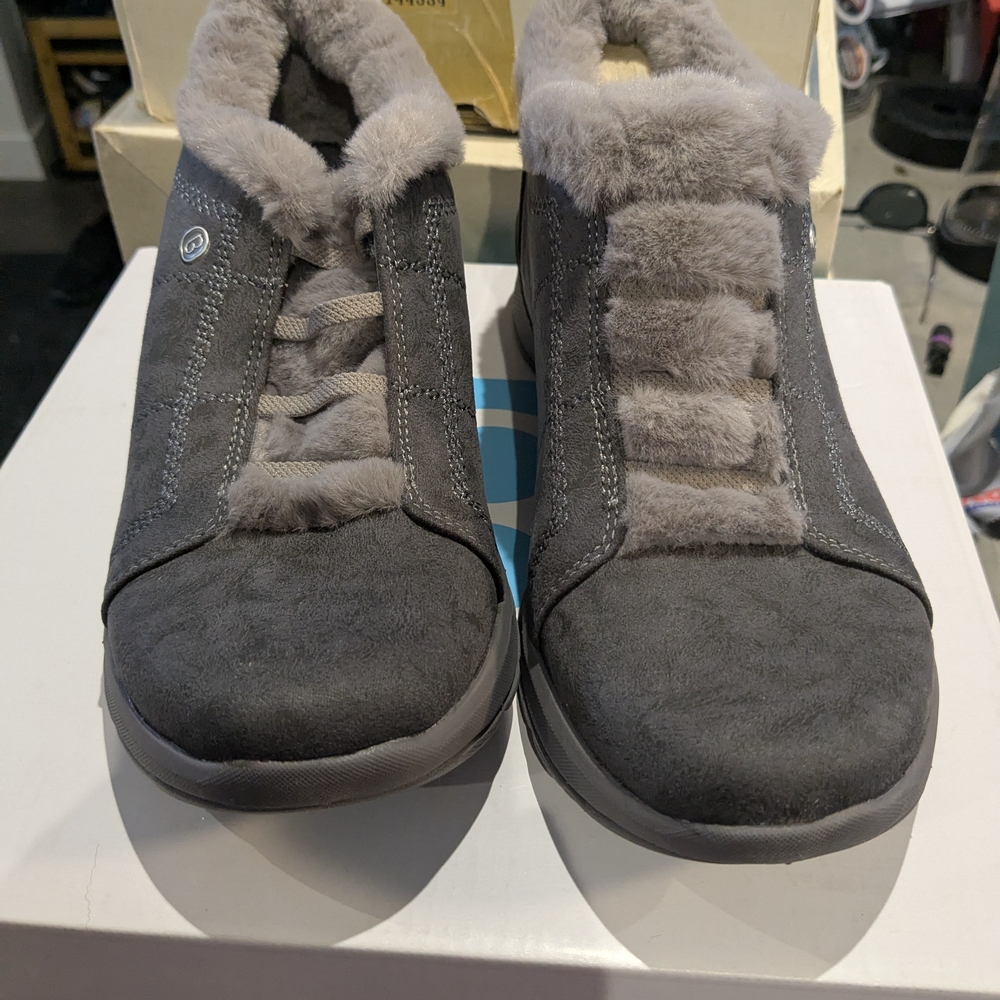 Bzees Gray Ankle Booties with Plush Lining